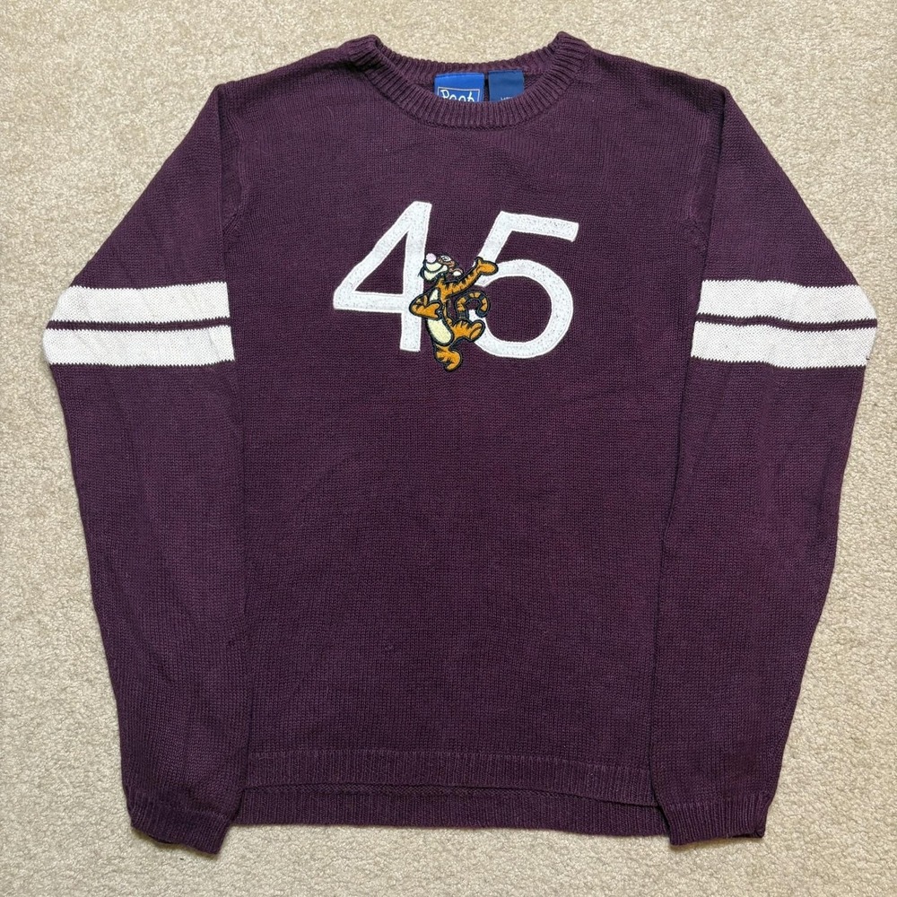 Vtg Pooh Tigger‎ Sweater Womens Large Purple 45 Striped Knit Crewneck Disney 90s
